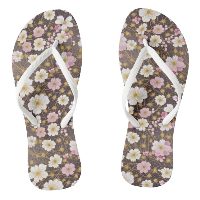 Pink and White Cosmos Flower  Flip Flops (Footbed)