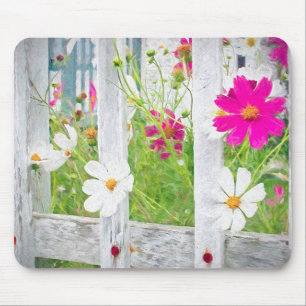 pink and white cosmos flowers mouse mat
