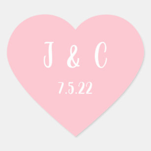 Pink and White Couple Wedding Monogram Heart Sticker