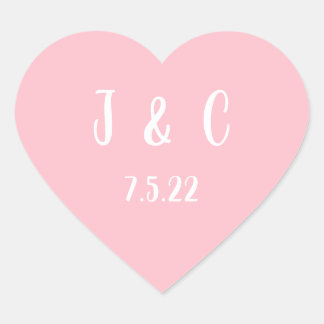 Pink and White Couple Wedding Monogram Heart Sticker