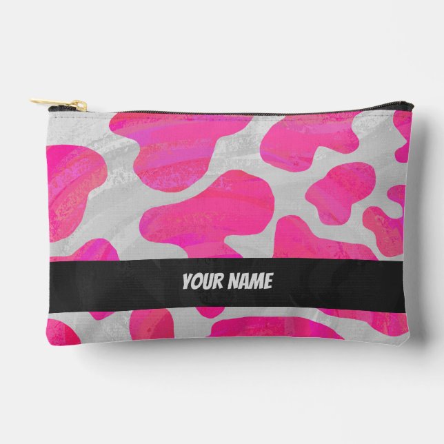 Pink and White Cow Pattern Accessory Pouch (Front)
