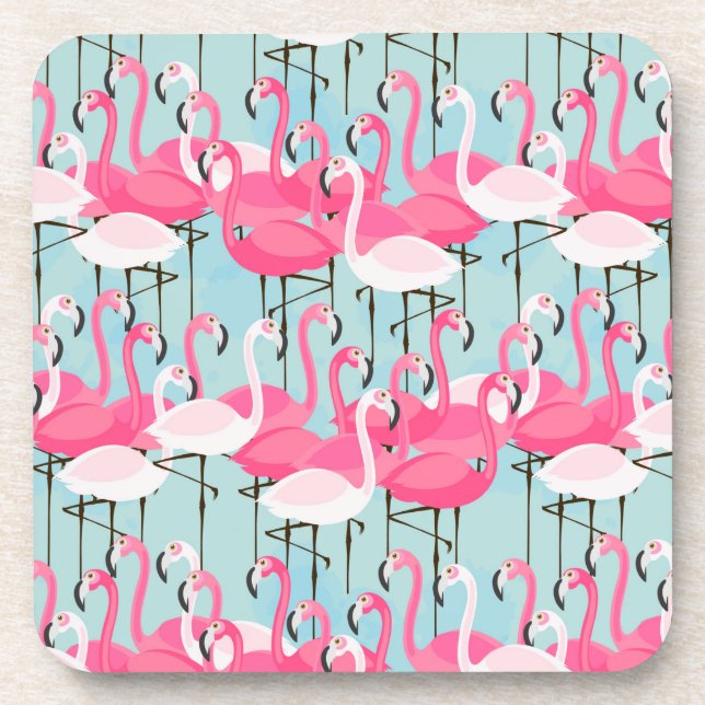 Pink And White Crowd Of Flamingos Coaster (Front)