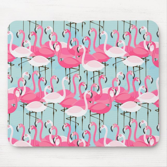 Pink And White Crowd Of Flamingos Mouse Mat (Front)