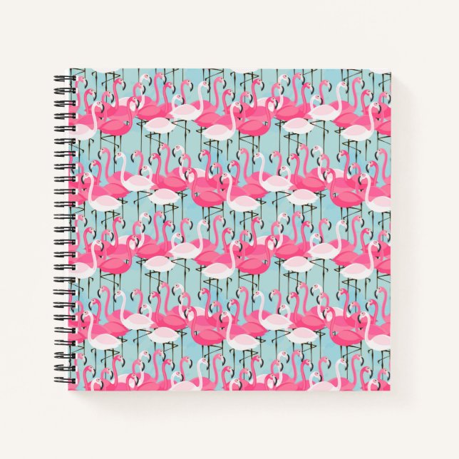 Pink And White Crowd Of Flamingos Notebook (Front)