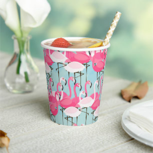 Pink And White Crowd Of Flamingos Paper Cups