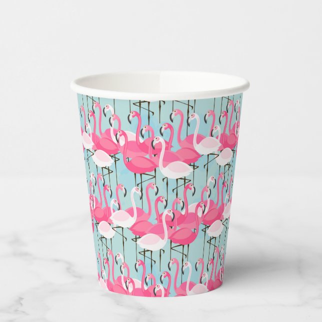 Pink And White Crowd Of Flamingos Paper Cups (Left)