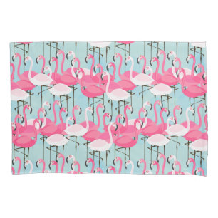 Pink And White Crowd Of Flamingos Pillowcase