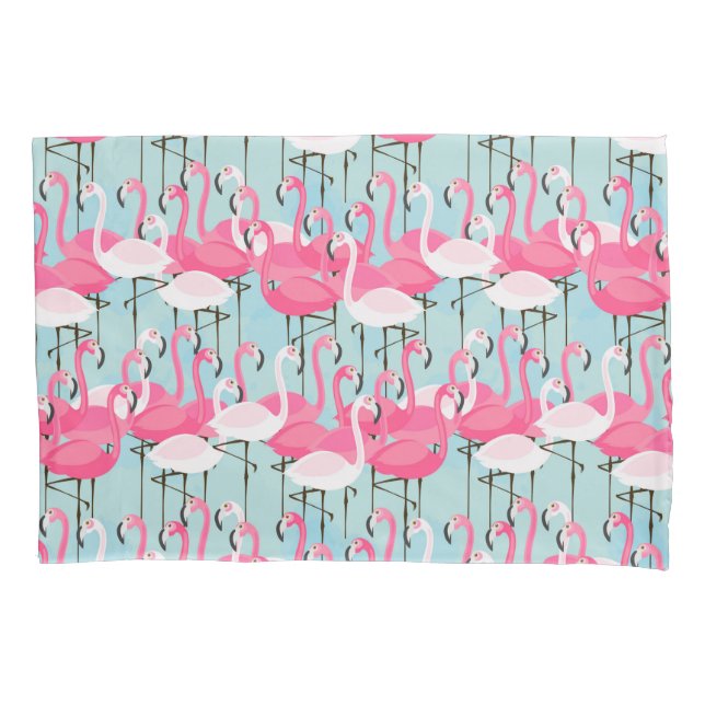 Pink And White Crowd Of Flamingos Pillowcase (Front-Left)