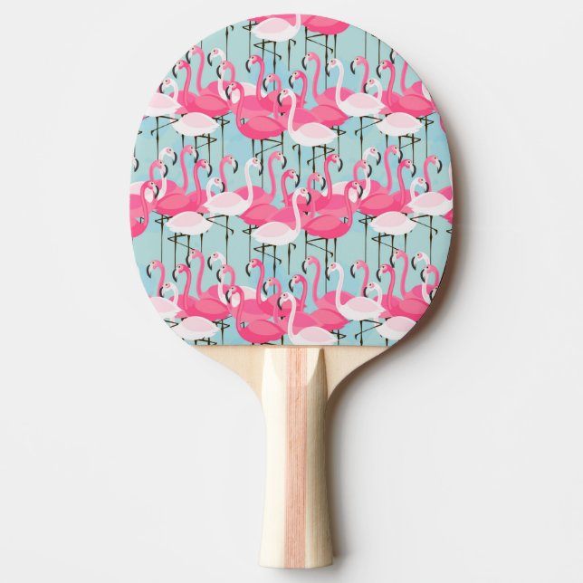 Pink And White Crowd Of Flamingos Ping Pong Paddle (Front)
