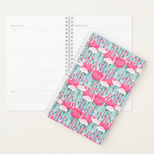 Pink And White Crowd Of Flamingos Planner