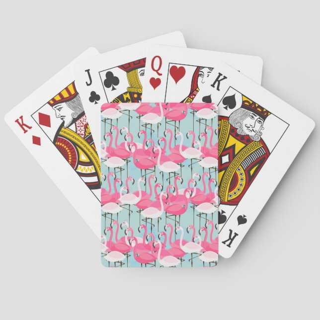 Pink And White Crowd Of Flamingos Playing Cards (Back)