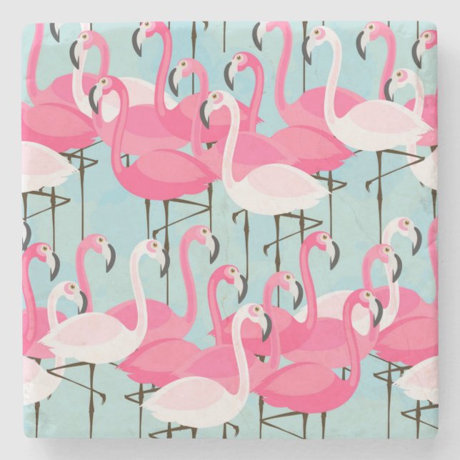 Pink And White Crowd Of Flamingos Stone Coaster (Front)