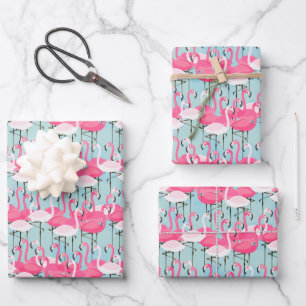 Pink And White Crowd Of Flamingos Wrapping Paper Sheet
