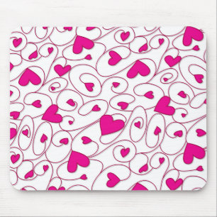 Pink and white curly hearts mouse mat