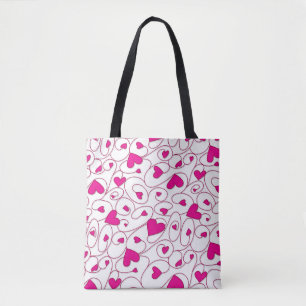 Pink and white curly hearts tote bag