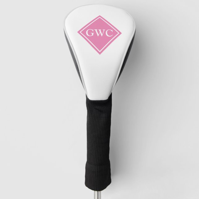 Pink And White Custom Monogram Golf Head Cover (Front)