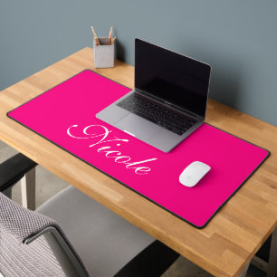 Pink and White Customised Name Desk Mat