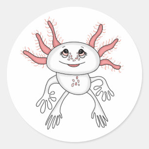 Pink and White Cute Cartoon Axolotl Classic Round Sticker