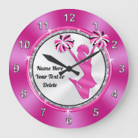 Pink and White Cute Cheerleader Clock PERSONALIZED