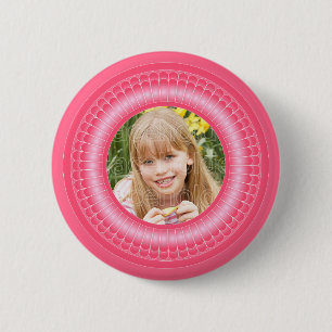 Pink and white cute frame template 6 cm round badge