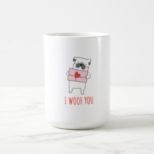 Pink and White Cute Illustration Dog Valentines Coffee Mug