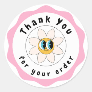 Pink  and white cute Thank You Circle Sticker