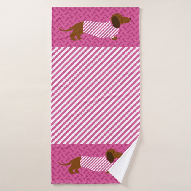 Pink and White Dachshund Towel (Bath Towel)