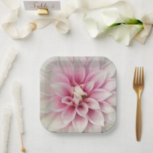 Pink and White Dahlia Floral Paper Plate