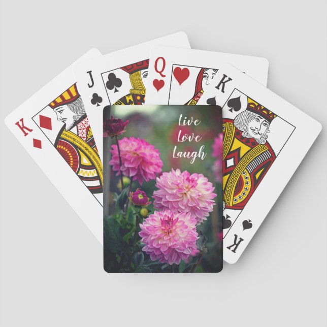 Pink and White Dahlia Flower Motivational Playing Cards (Back)