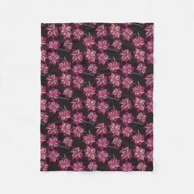 Pink and White Dahlia Pattern Fleece Blanket (Front)