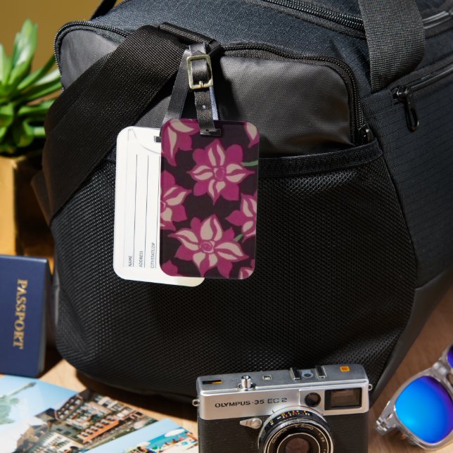 Pink and White Dahlia Pattern Luggage Tag (Front & Back)