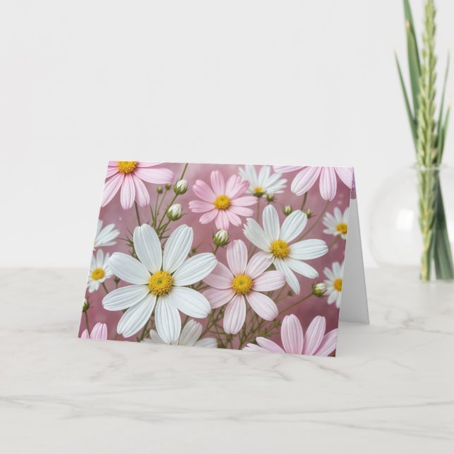 Pink and White Daisies Birthday Card (Front)