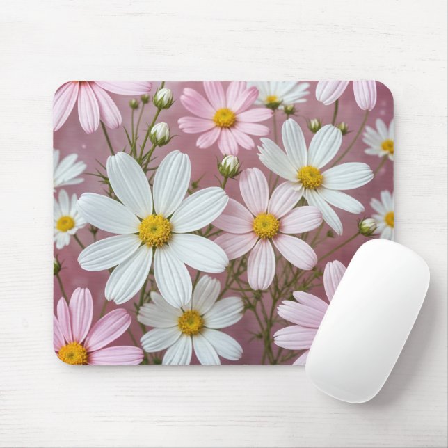 Pink and White Daisies Mouse Mat (With Mouse)