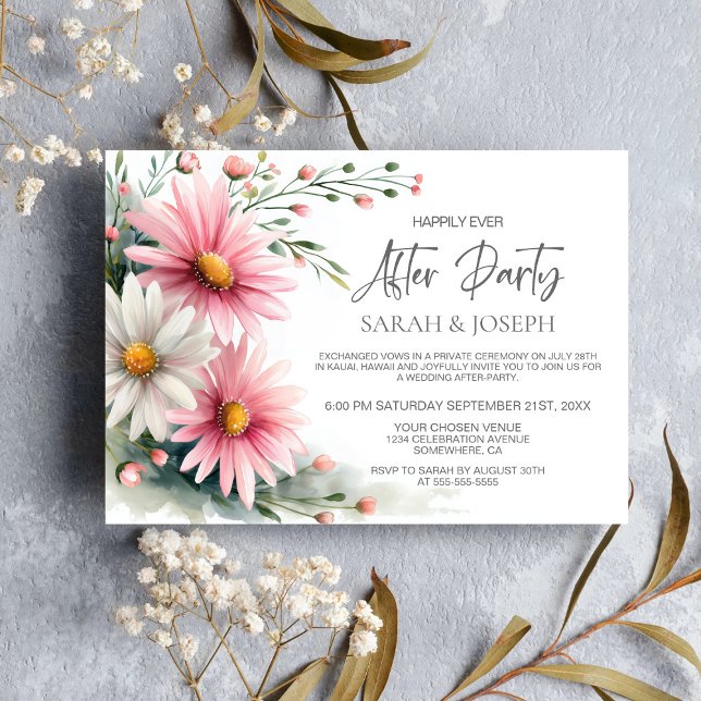 Pink and White Daisies Wedding After Party Invitation (Creator Uploaded)