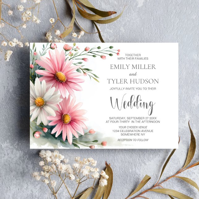Pink and White Daisies Wedding Invitation (Creator Uploaded)