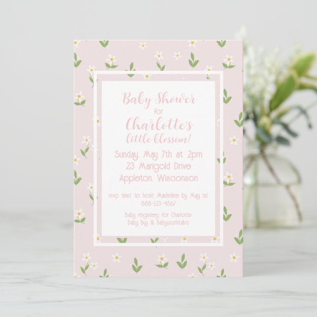 Pink and White Daisy Baby Shower Invitation (Standing Front)