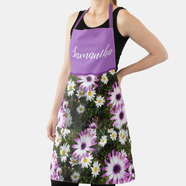 Pink and White Daisy Daisies Flowers Floral Apron (Insitu)