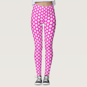 Pink and White Daisy Flower Pattern Leggings