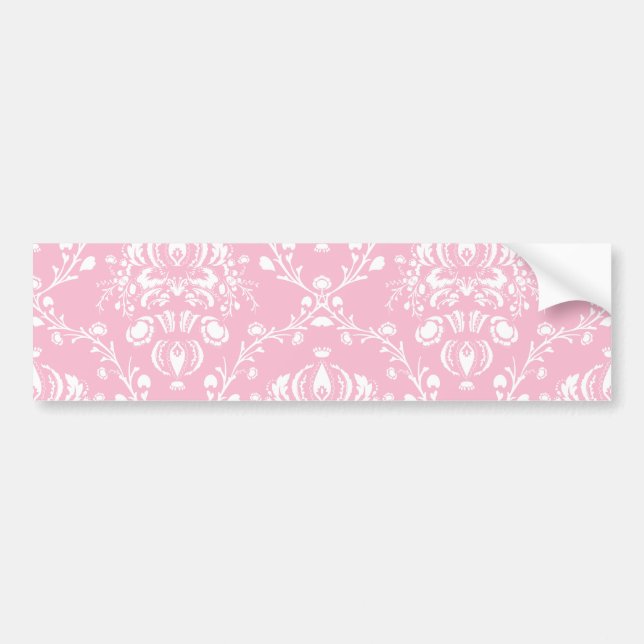 Pink and White Damask Bumper Sticker (Front)