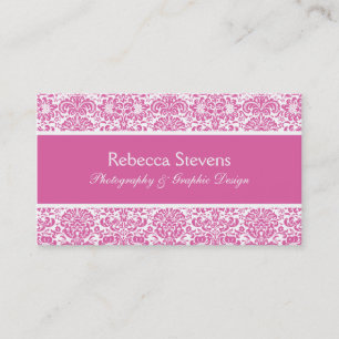 Pink and White Damask Business Card