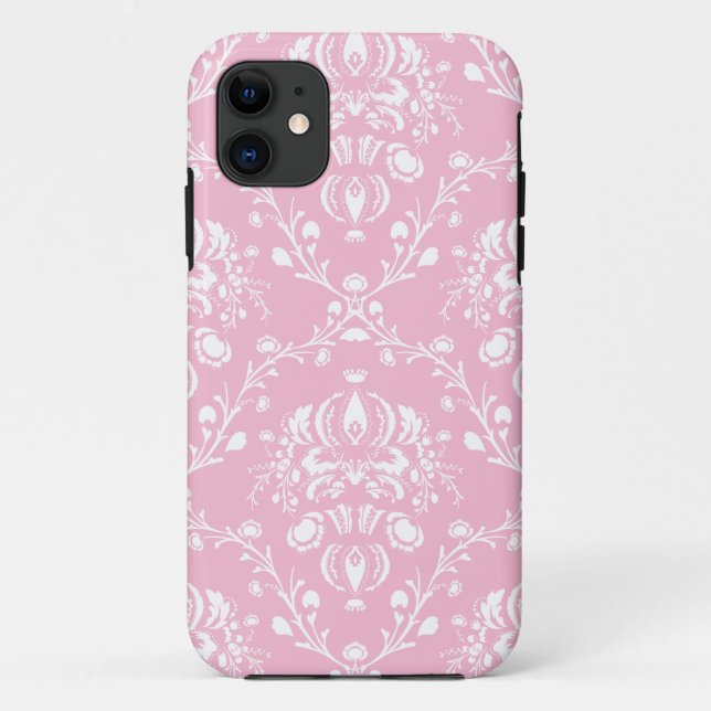 Pink and White Damask Case-Mate iPhone Case (Back)