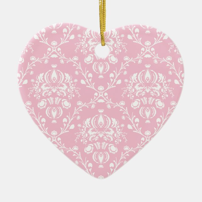 Pink and White Damask Ceramic Tree Decoration (Front)