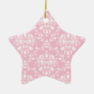 Pink and White Damask Ceramic Tree Decoration
