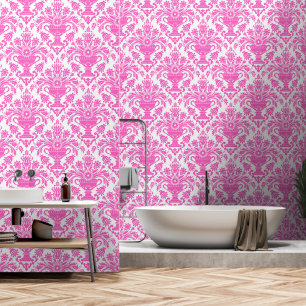 Pink and White Damask Floral peel and stick Wallpaper