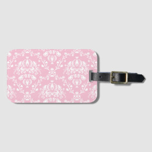 Pink and White Damask Luggage Tag