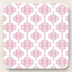 Pink and White Damask Pattern Coaster