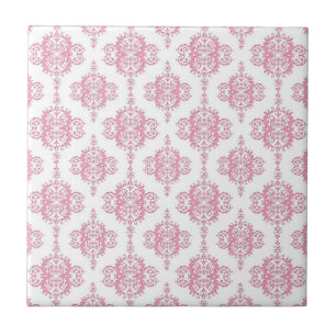 Pink and White Damask Pattern Tile