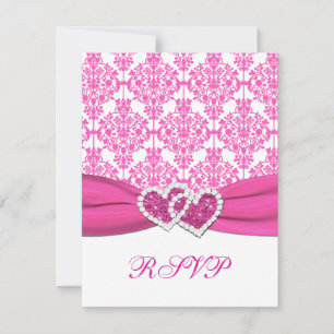 Pink and White Damask RSVP Card - NOT FOR SQ's