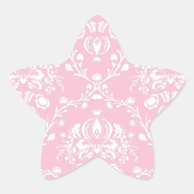 Pink and White Damask Star Sticker (Front)