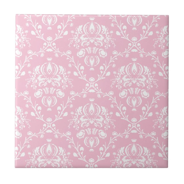 Pink and White Damask Tile (Front)